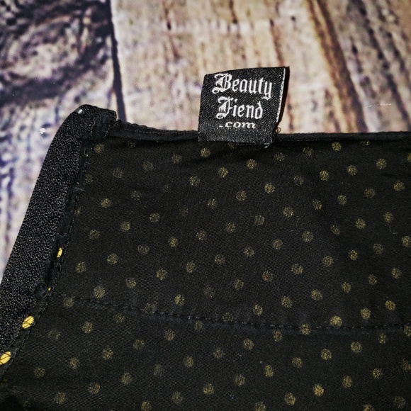 Vintage 90s  Beauty  Fiend Yellow Polka Dot on Black Short Skirt - Picture 6 of 6